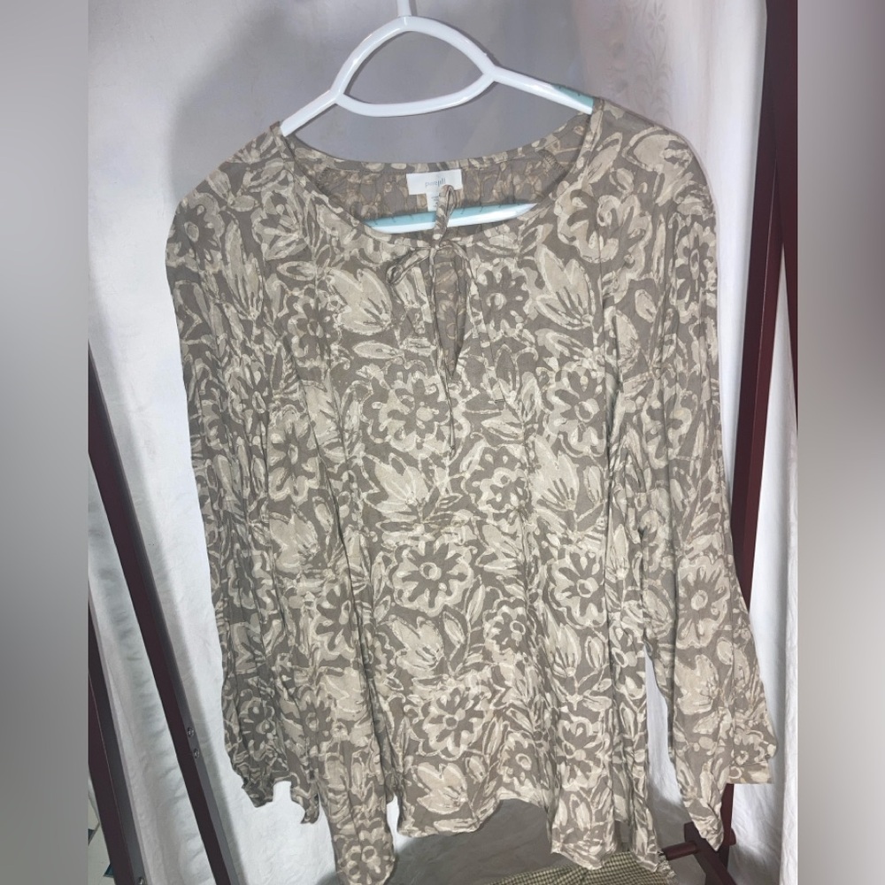 J Jill Pure Jill sz XL key hole tie neck blouse